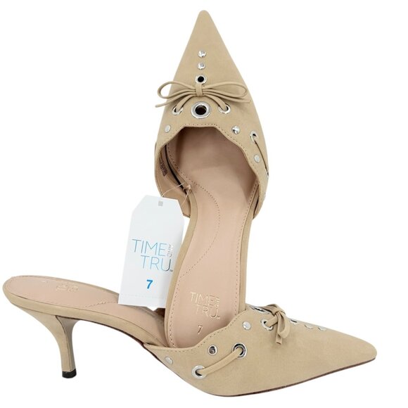 Time and Tru Women's Studded Kitten Heel Tan Mules Shoes Size 10 NWOB - Picture 9 of 12